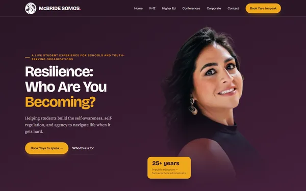 Homepage of mcbridesomos.com with the headline Resilience: Who Are You Becoming